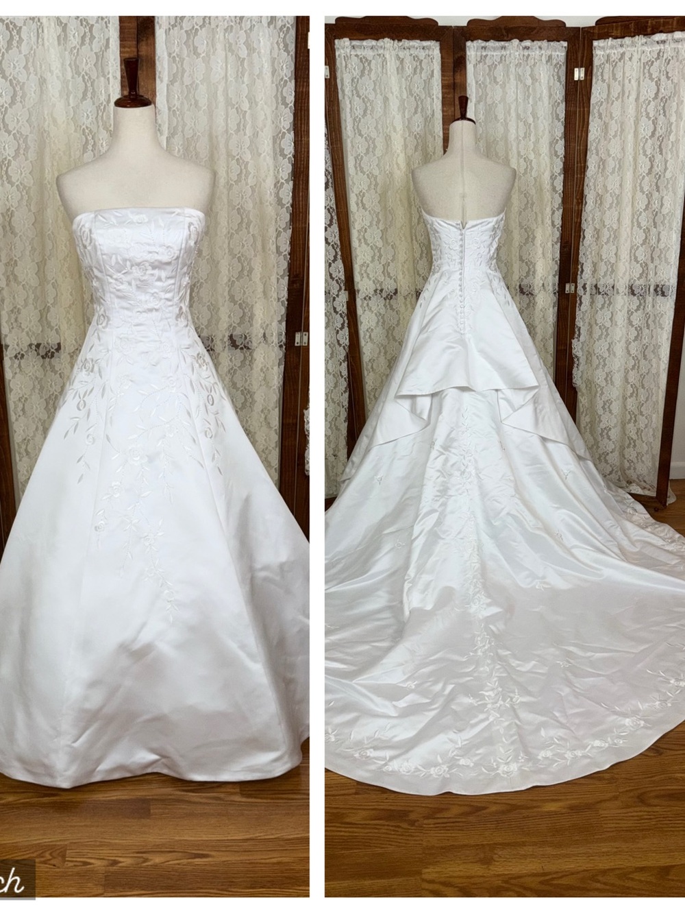 Beautiful Vintage 90s Brides International Embroidered Satin Wedding Gown